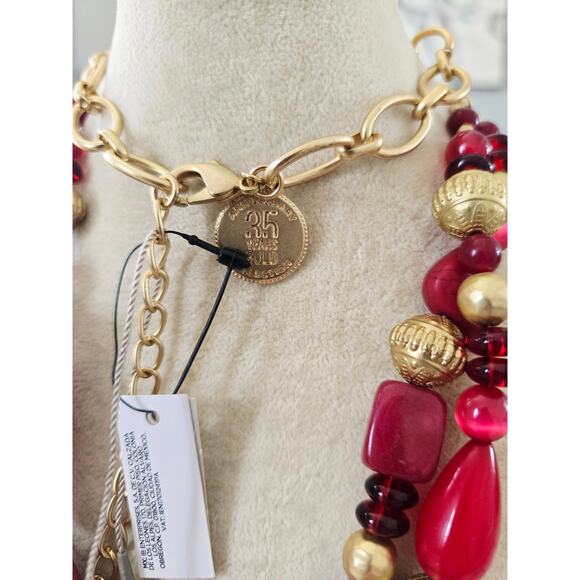 Chicos 35 Year Anniversery Boho Bold Necklace Gold Red New - Picture 5 of 5